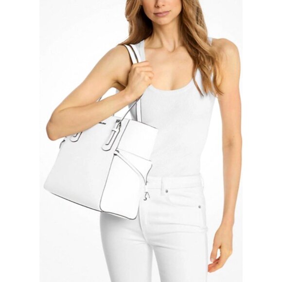 New Michael Kors Voyager Large Saffiano Leather Tote Optic White - Picture 2 of 4